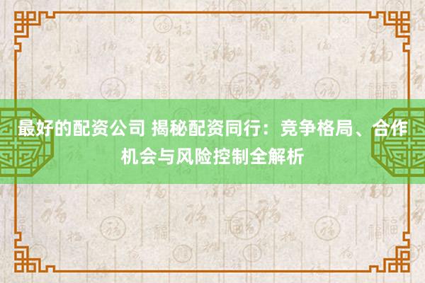 最好的配资公司 揭秘配资同行：竞争格局、合作机会与风险控制全解析