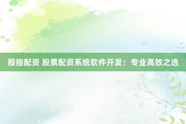 股指配资 股票配资系统软件开发：专业高效之选