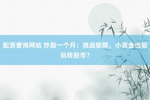 配资查询网站 炒股一个月：挑战极限，小资金也能玩转股市？