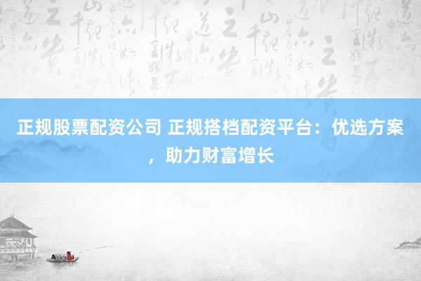 正规股票配资公司 正规搭档配资平台：优选方案，助力财富增长