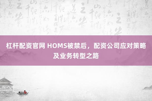 杠杆配资官网 HOMS被禁后，配资公司应对策略及业务转型之路