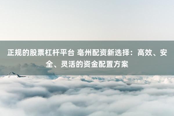 正规的股票杠杆平台 亳州配资新选择：高效、安全、灵活的资金配置方案