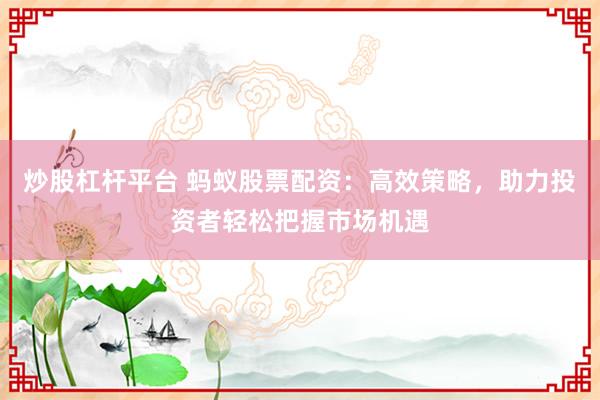 炒股杠杆平台 蚂蚁股票配资：高效策略，助力投资者轻松把握市场机遇