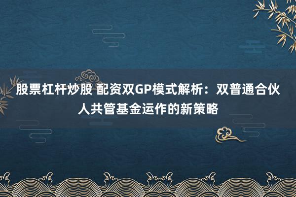 股票杠杆炒股 配资双GP模式解析：双普通合伙人共管基金运作的新策略