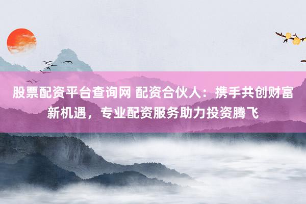 股票配资平台查询网 配资合伙人：携手共创财富新机遇，专业配资服务助力投资腾飞