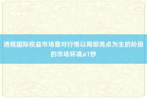 透视国际权益市场面对行情以局部亮点为主的阶段的市场环境a1炒